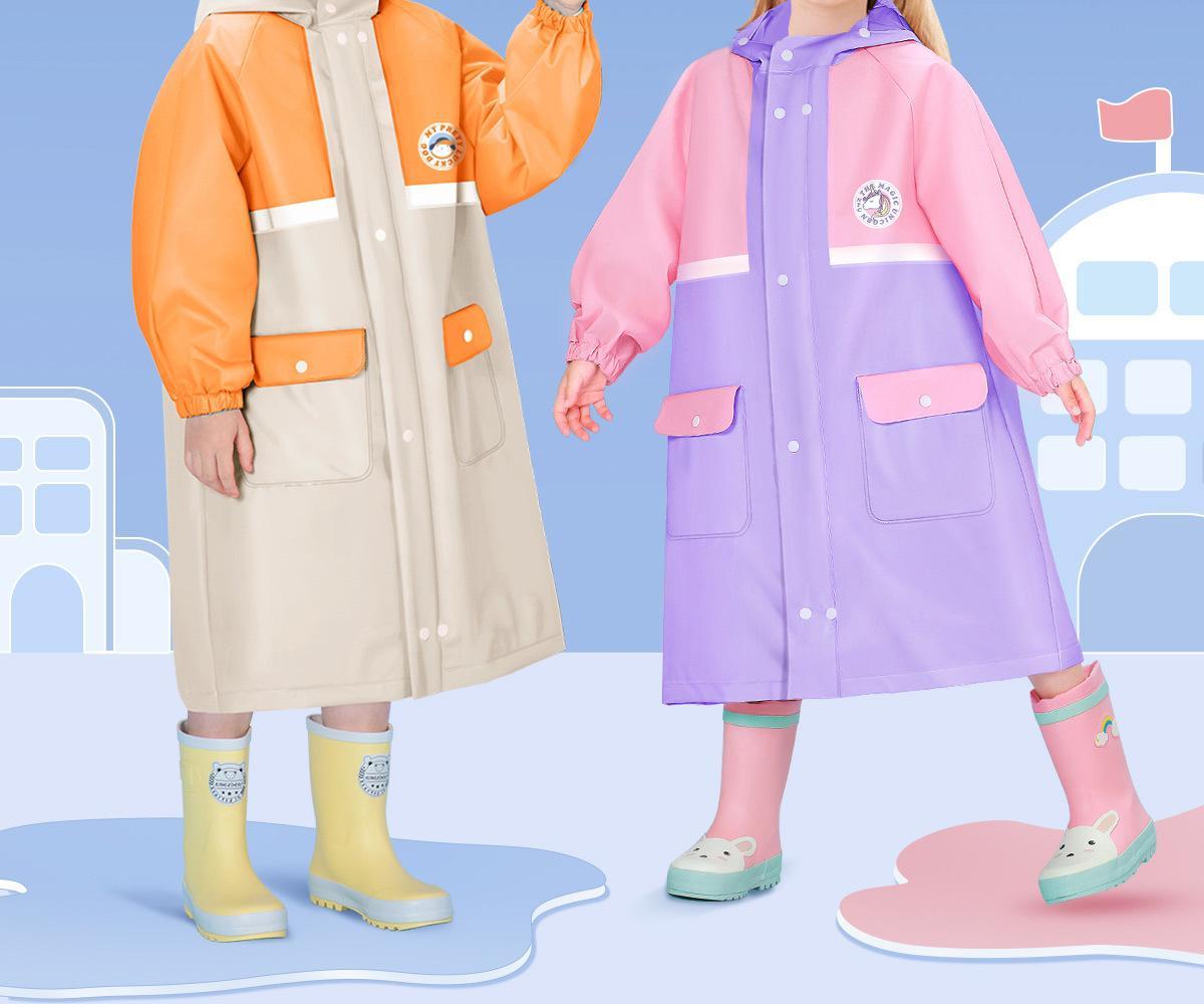 College style kindergarten with backpack, full body waterproof raincoat and raincoat