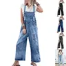 Danedvi Women's Plus Size Cotton Loose Vintage Crop Denim Overalls - Lady's Casual Jumpsuits with Adjustable Straps, Buckle, Buttons, Distressed Bib, Y2K Style for Back to School First Day Outfits (Comfortable Fit)