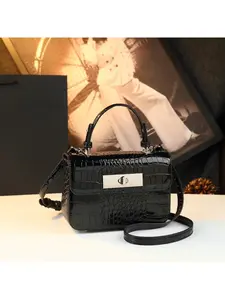 Glossy Croc Embossed Structured Mini Flap Bag Metal Twist Lock Handbag Elegant Crossbody Shoulder Bag for Women Daily Party Commute