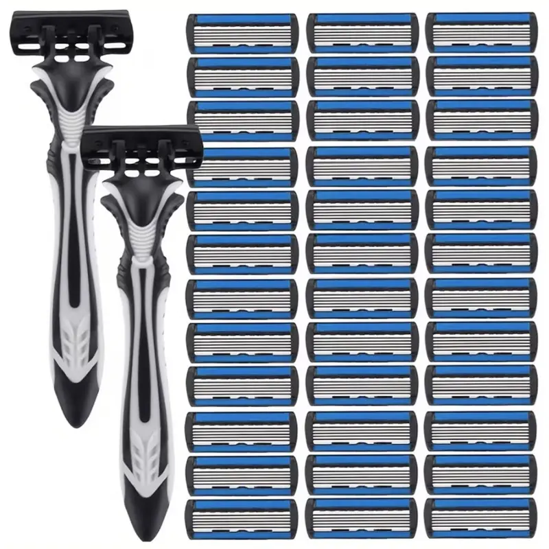 Men Manual Shaving Razor Kit, Shaver Set, Shaving Tool, Ergonomic Non-Slip Handle with 12 Pcs 6-Layer Sharp Replacement Razor Blades, Premium Safety Face Shaver for Daily Beard Shaving, Travel Home Shaving Supplies