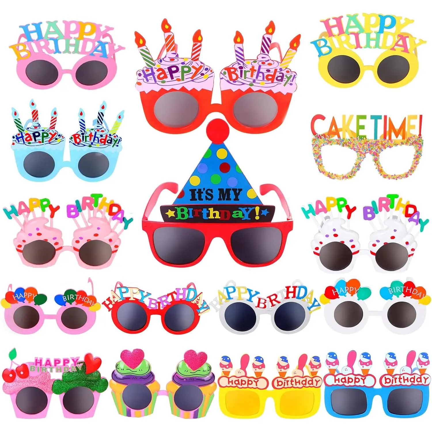 16 Pairs Happy Birthday Sunglasses Funny Photo Props Sunglasses Happy Birthday Party Novelty Sunglasses Sweet Cream Cake Glasses for Adults Birthday Party Favors