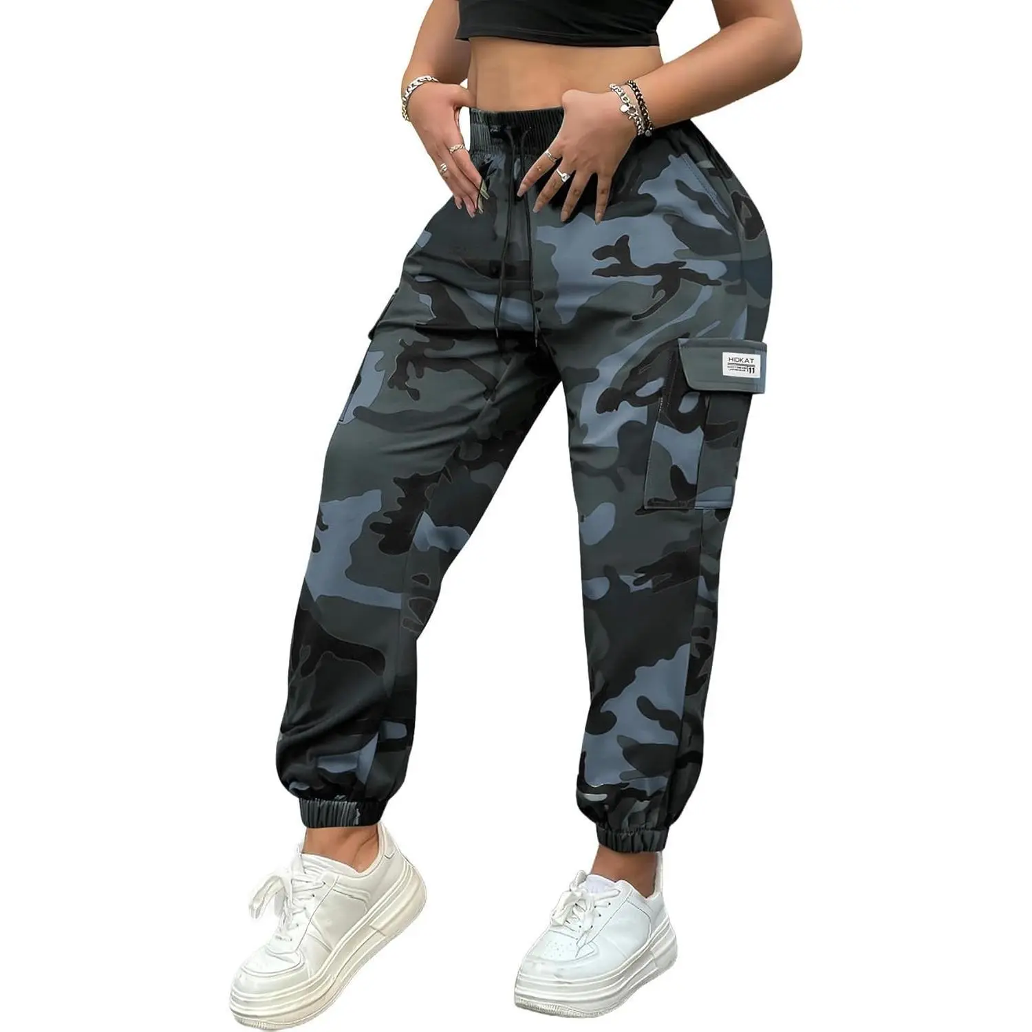 Women's Dark Camouflage Utility Joggers - Lightweight, Moisture-Wicking, Breathable Slim-Fit Trousers with Adjustable Waist, Utility Pockets for Outdoor Activities & Everyday Wear