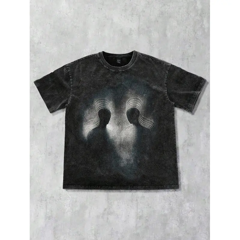ROMWE MEN Grunge Punk Summer Casual Graphic Grunge Silhouette Print T-Shirt, Simple & Fashionable, Suitable For Summer