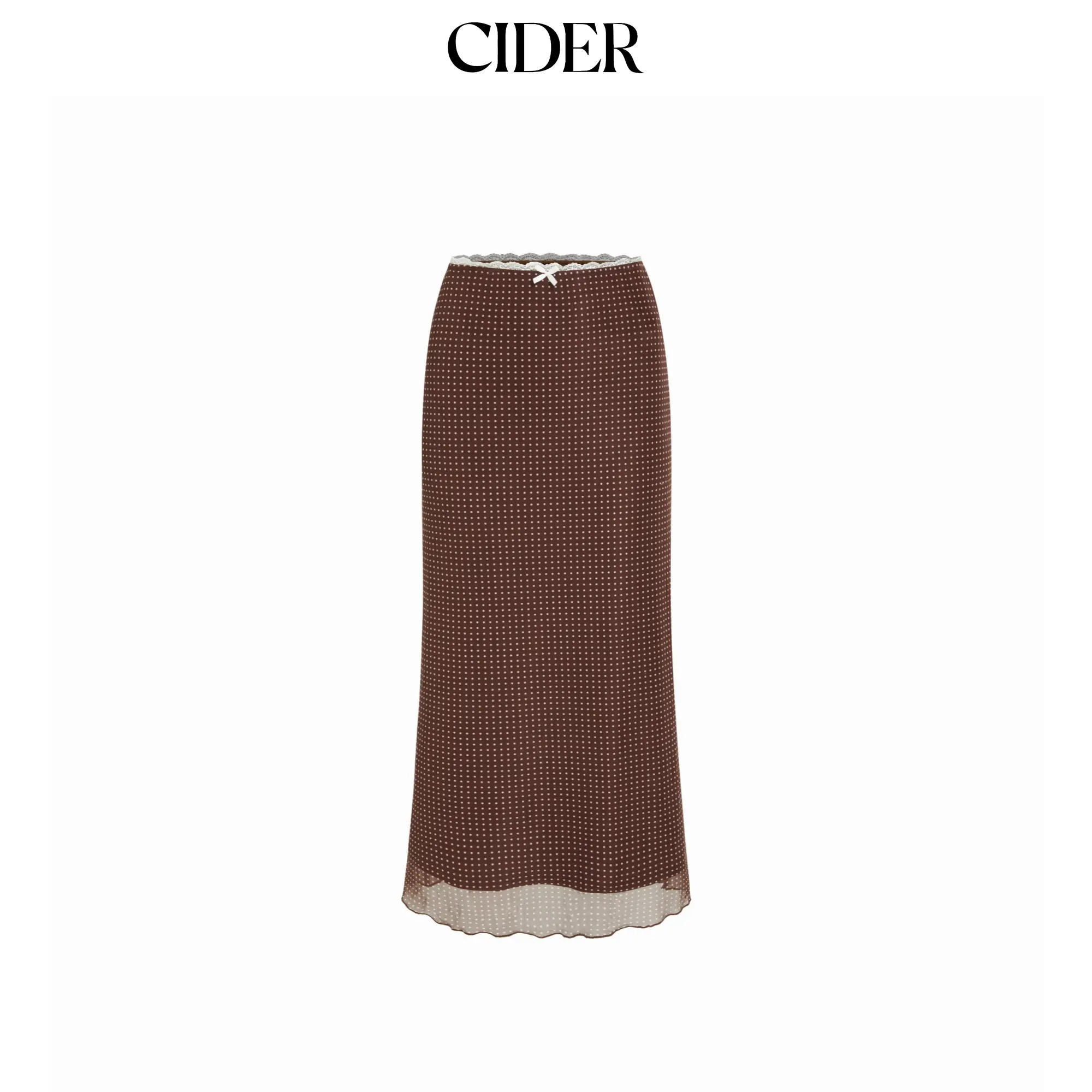 Cider Mesh Mid Rise Bowknot Polka Dot Maxi Skirt