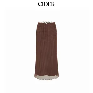 Cider Mesh Mid Rise Bowknot Polka Dot Maxi Skirt