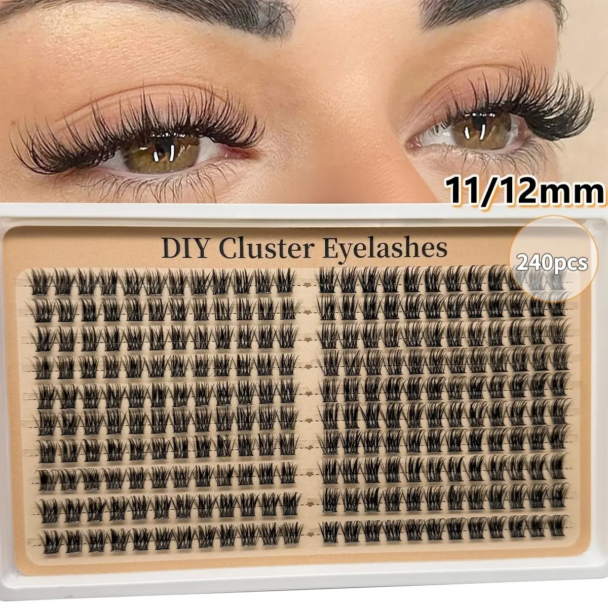 240PCS Lash Clusters Natural For Soft Glam Wispy Lashes Cluster Eyelash Individual Lashes DIY Lash Extension 11-12MM Cluster Extensions C Curve Lashes Waterproof & Long - Lasting For Daily, Travel, Wedding, Party Makeup Lashes