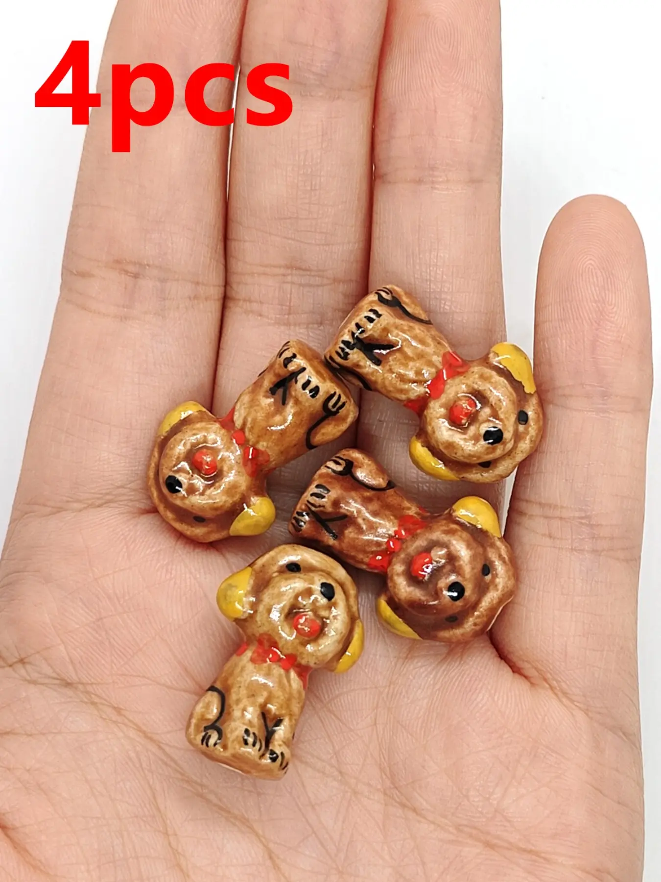 4pcs Scarf Teddy Dog Ceramic Beads, Cute Animal Pattern, DIY Jewelry Making Supplies, Handmade Bead Accessories, All Seasons