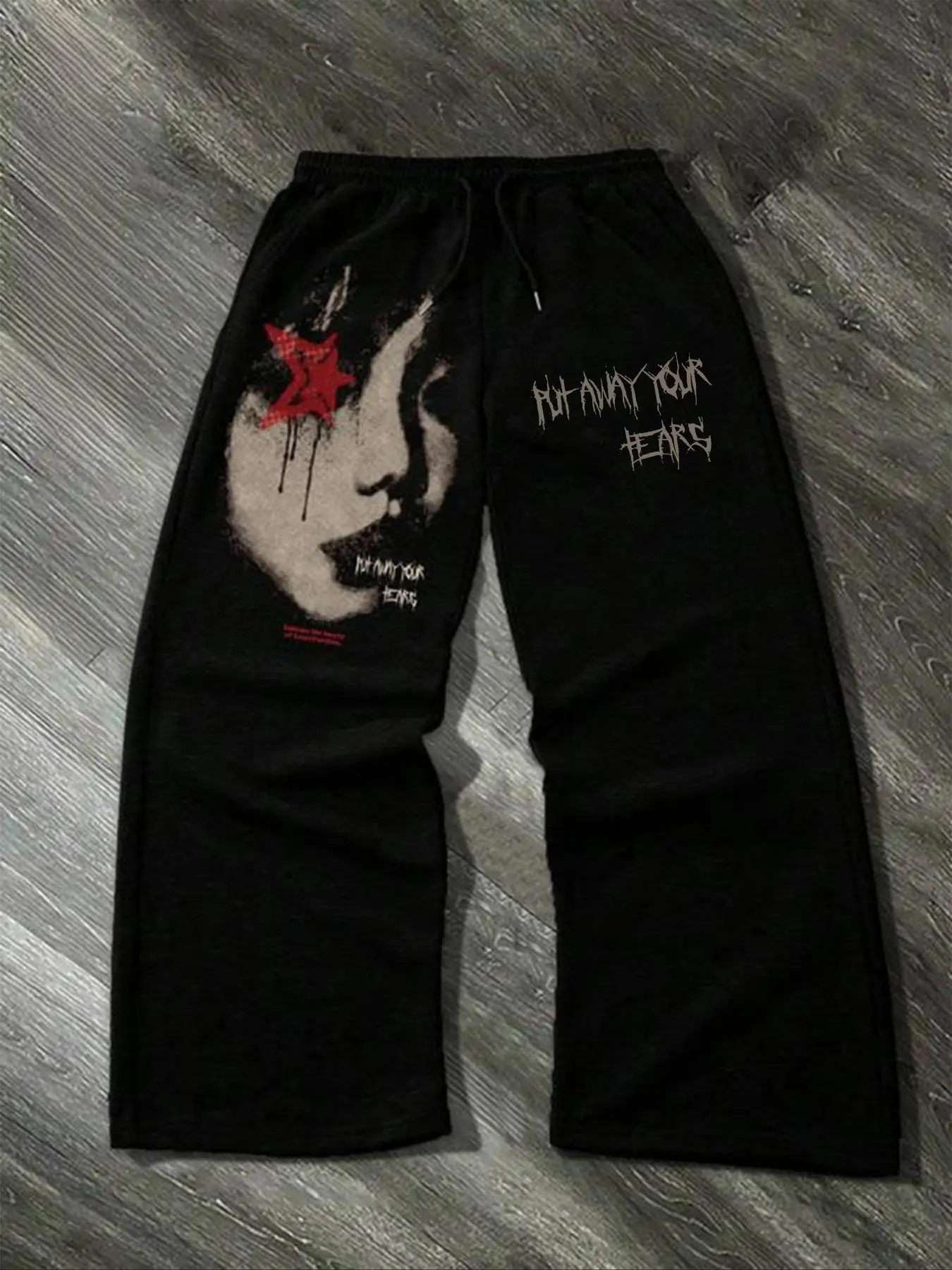 Men's Y2K Vintage Print Drawstring Flare Pants with Pockets, Casual Streetwear Trousers, Casual Street Style, Fall & Winter Fashion, Trendy Daily Wear