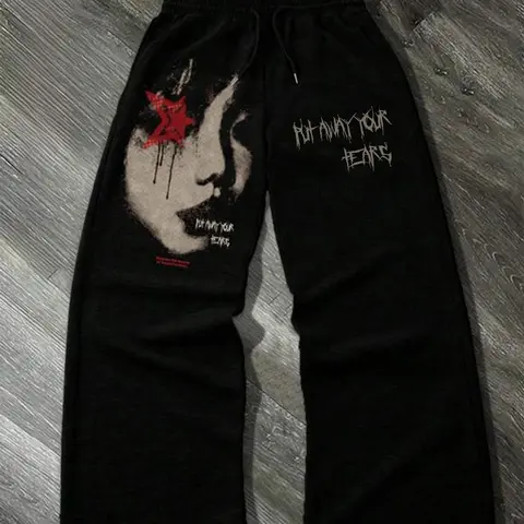Men's Y2K Vintage Print Drawstring Flare Pants with Pockets, Casual Street Style, Fall & Winter Fashion, Trendy Daily Wear, Flared Pants
