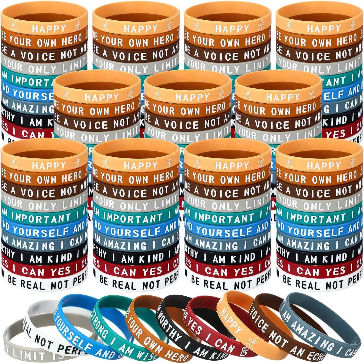 300 count Motivational Rubber Bracelets Bulk Stretch  Inspirational Bracelets Bulk Rubber Wristbands with Quotes for Men Women Adults Party Favors Gifts, 10 Designs(Morandi Color)