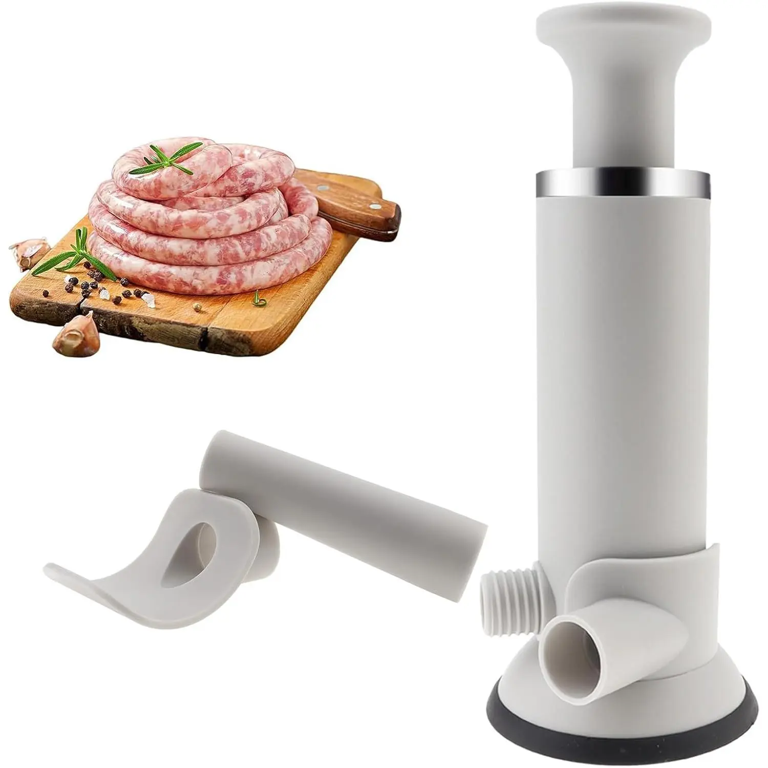 Manual Vertical Homemade Sausage Stuffer Machine with 2 Interfaces Large Capacity Meat Filling Maker Tool for Household Kitchen Camping
