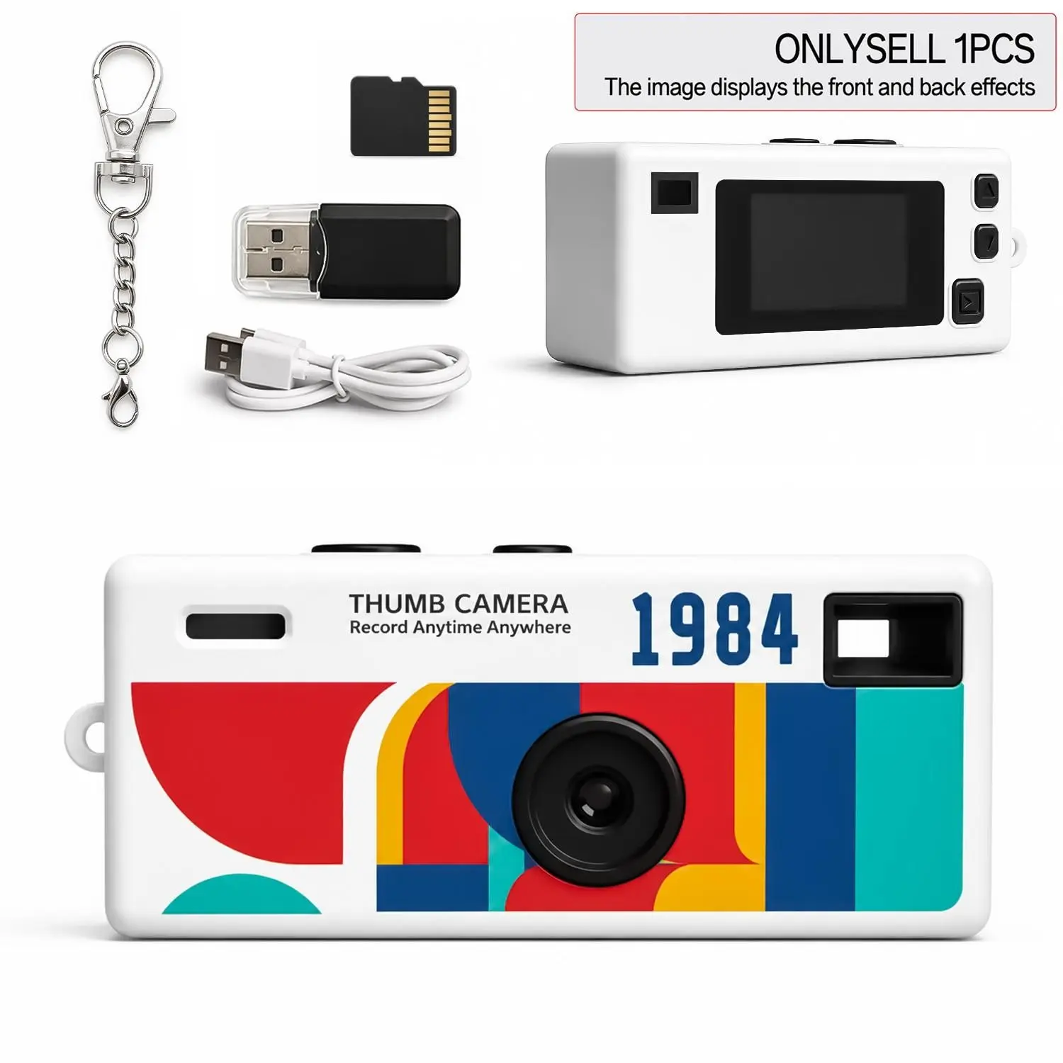 Keychain Camera, Mini Thumb Camera with Memory Card and Reader, Portable Kids Video Recorder, Rechargeable, Perfect Gift for Friends