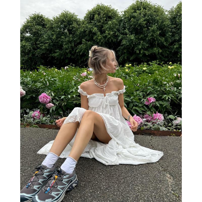 Women's Elegant White Tiered Cami Long Dress Lace Trim Ruffle Flowy Maxi Sundress Sleeveless A-Line High Waist Summer Dress