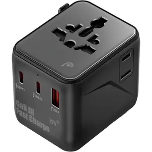 Travel Adapter Worldwide, GaN III/PD  Charge  Outlet, International Travel Plug Adapter (2 USB-C, 1 USB-A Port), European Charger Outlet Converter for AU, EU 224+ Countries