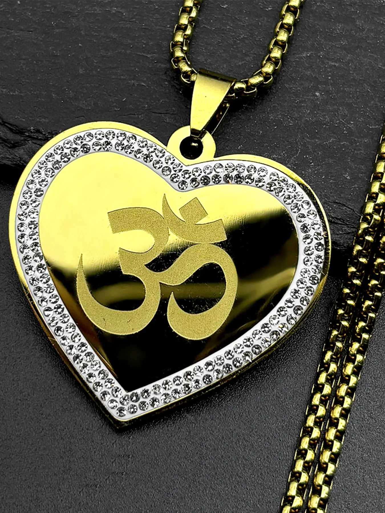 Yoga Hindu Chakra OM Reiki Symbol Pendant Necklace for Women Men Stainless Steel Gold Color Rhinestones Buddhism Chain Jewelry Men