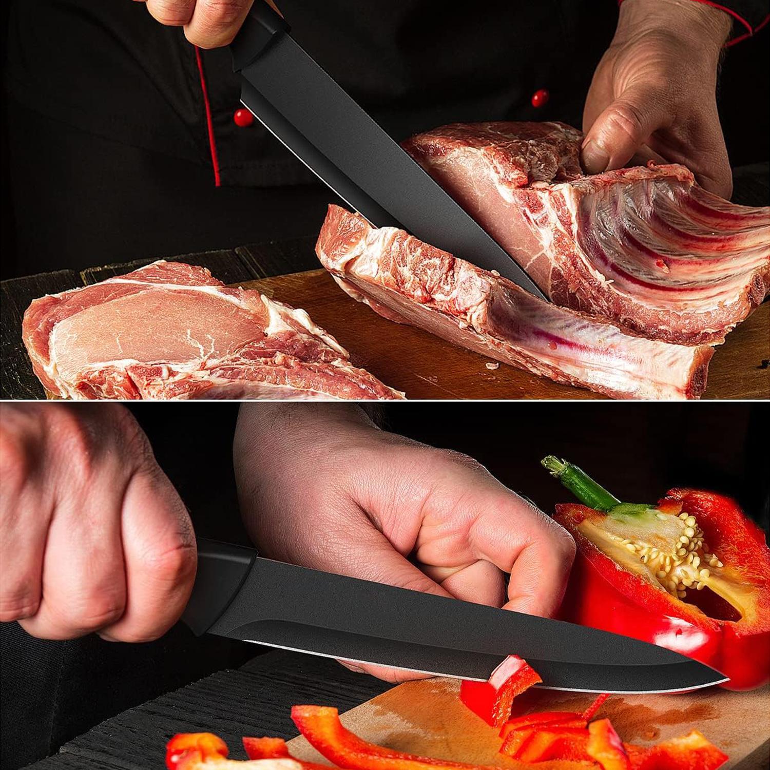 Kitchen Knife Set with Sharpener, 14pcs/set High Carbon Stainless Steel Cutting Knife Block Set with Ergonomic Handles, Knife Sets for Home Use Utensils