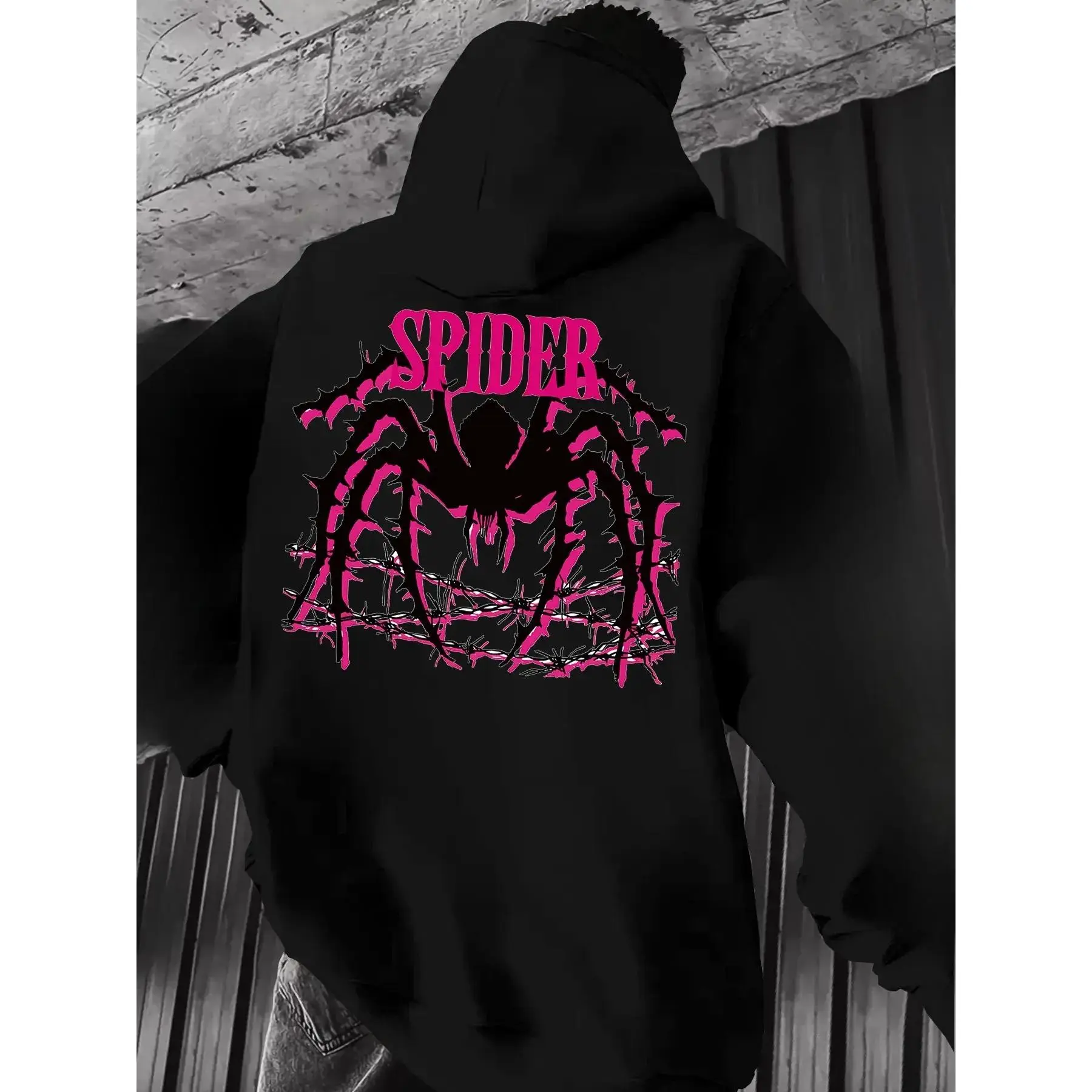 Dark Sweet Cool Spider Web Illustration Gothic Hoodie, Heavyweight Streetwear Casual Sweatshirt, Long Sleeve Loose Fit Pop Art Print