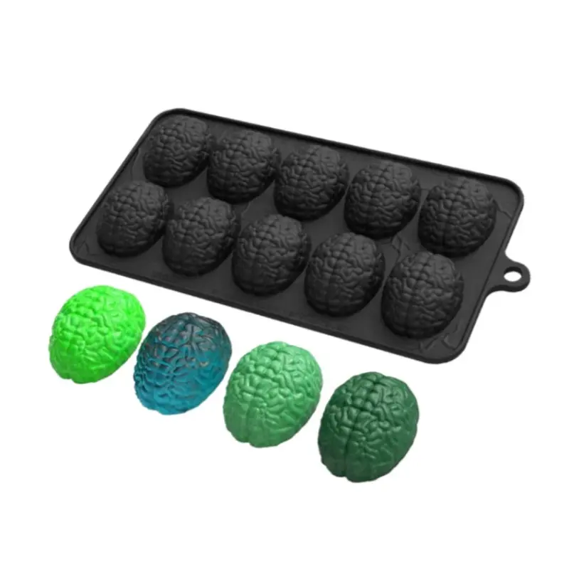 10 Cavity Silicone Brains Mold for Fondant Cake Creative Halloween Chocolate Mould Heat Resistant Dessert Baking Moulds