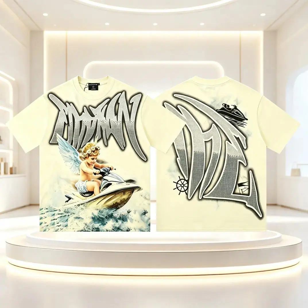 Trending Mixed Emotion Rhinestone Angel Graphic T‑Shirt Cotton Tee Oversized Front Back Print Shirt Y2K Streetwear Hip Hop Casual Summer Top Unisex Festival Gift Full All‑Over Print Bling Aesthetic Loose Fit For Daily Party Back To School
