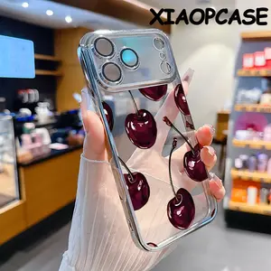 Transparent Electroplated Cellphone Cover for iPhone 17 Pro Max Air/16/15 Plus/14/13/12/11,wine-red cherries Pattern All-Inclusive Lens Anti-Drop Protection Cover,Ultra-Thin Design| Perfect for Everyday Use Protector