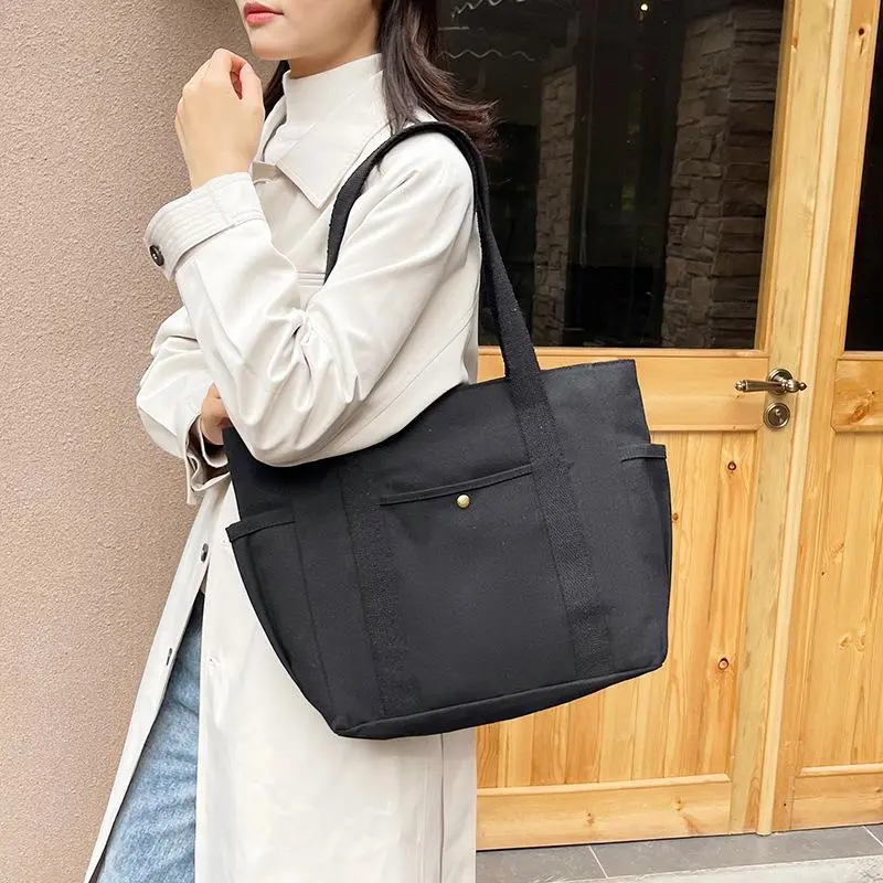 Large Capacity Canvas Tote Bag, 1 Count Multi-pocket Handbag, Multifunctional Storage Bag for School, Work, Travel and Shopping