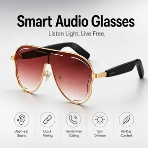 Bluetooth Smart Glasses with Open-Ear Audio, Built in Mic & Speakers, Touch Control, Hands-Free Calls, Music Playback, Voice Assistant, Type-C Charging, UV400 Protection for Driving & Outdoor Sports