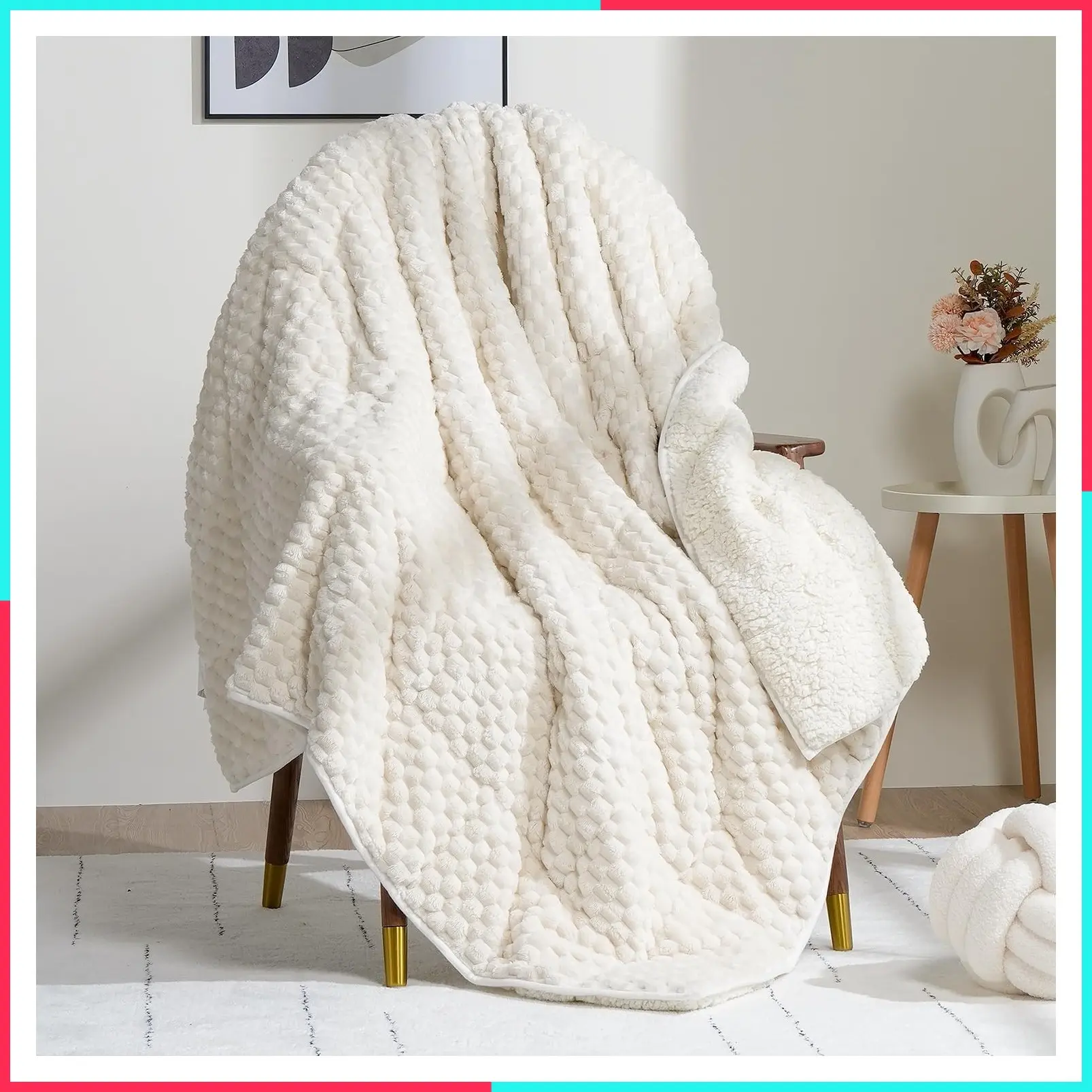 Weighted Blanket for Adults 60" x 80" 15 lbs Fleece Fuzzy White