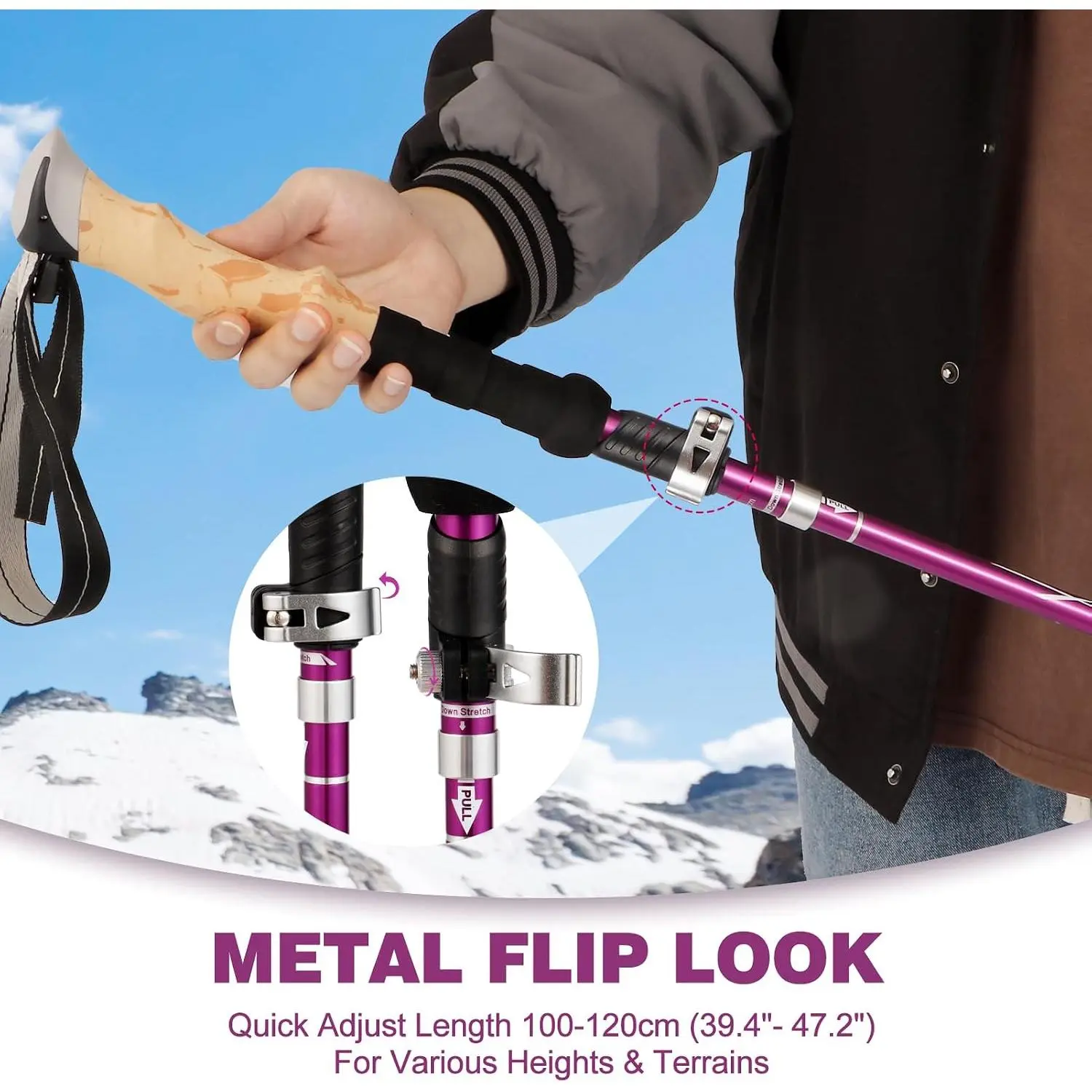7075 Aluminum Collapsible Hiking Poles Lightweight Telescopic Trekking Poles Foldable Walking Sticks Adjustable Length Outdoor Gear for Climbing Hiking Travel Men Women