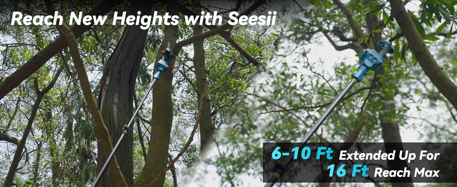 Seesii 4-in-1 Pole Saw & Pruning Shears Combo Kit, 6 Inch Mini Chainsaw for Tree Trimming, Battery Powered Chain Saw with Extension Pole, Tree Trimmer Limb Branch Cutter Pruner CP600 #TikTokShopBlackFriday