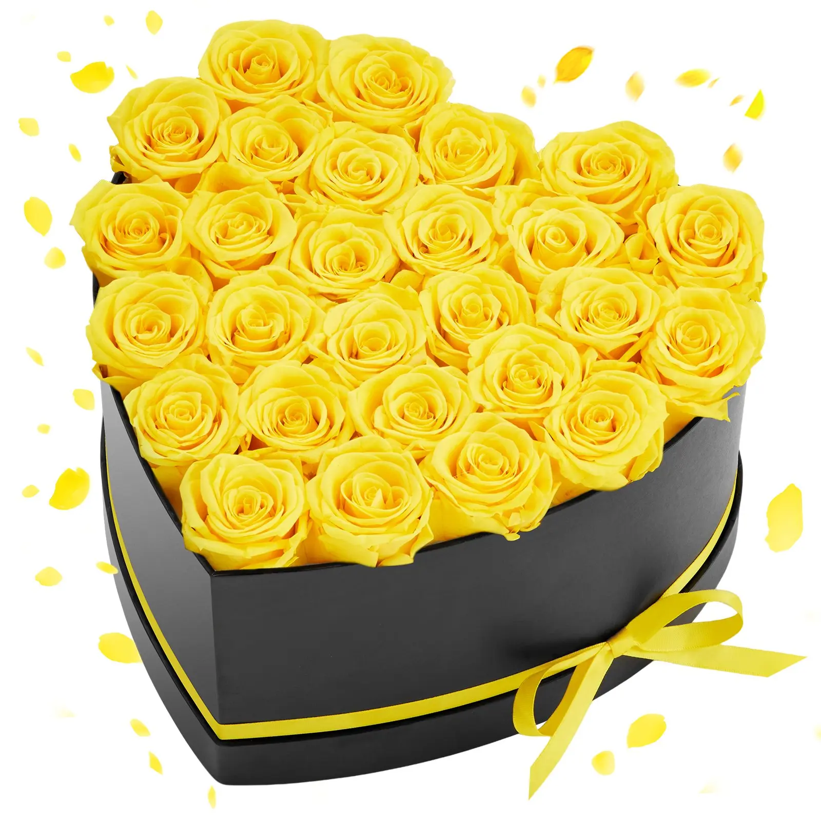VEVOR Heart Box Preserved Roses Decor, 27-Count Decorative Eternal Blooms, Women Gifts for Wife - Birthday Valentine's Day Present, Yellow