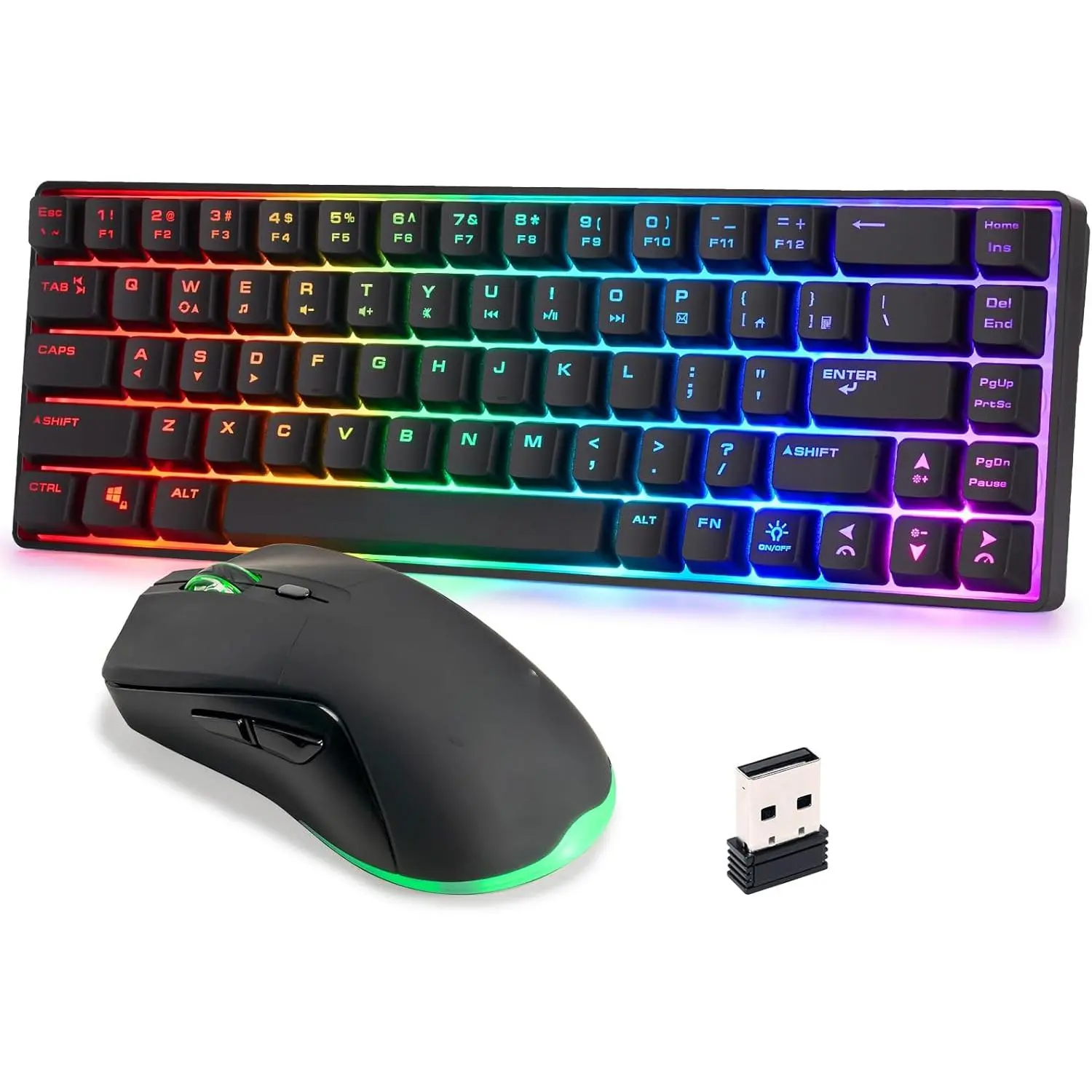 60% Wireless Gaming Keyboard and Mouse Combo - 68-Key Portable Compact Waterproof Keyboard, LED Backlit Rechargeable 2000mAh Battery Mice for PC/Mac Gamers (Indoor Recreation Use), Backlit Led