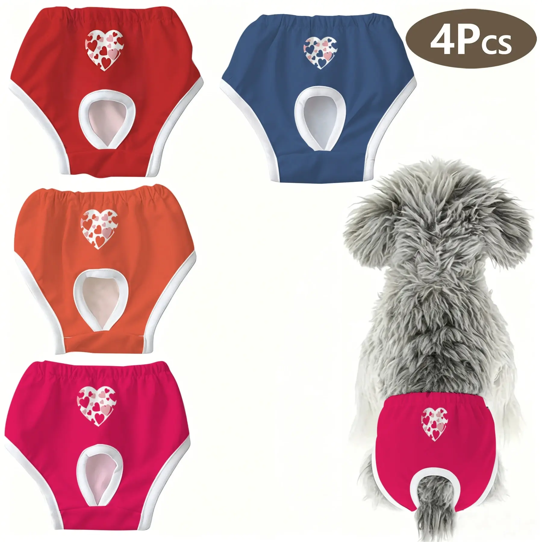4-Pack Cute Pet Heart Print Panties, Anti-Interference Underwear for Dogs & Cats, Ideal for Holidays, Home, Outdoors, Travel