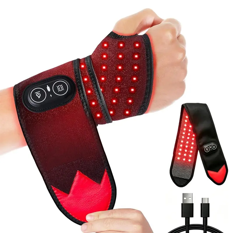 Cordless Wrist Rechargeable Wireless USB Heating Pad Massager, 660nm Red-Light Heated Wrist Wrap, 3 Vibration & Heat Settings, Heated Hand Wrap for Arthritis, Carpal Tunnel