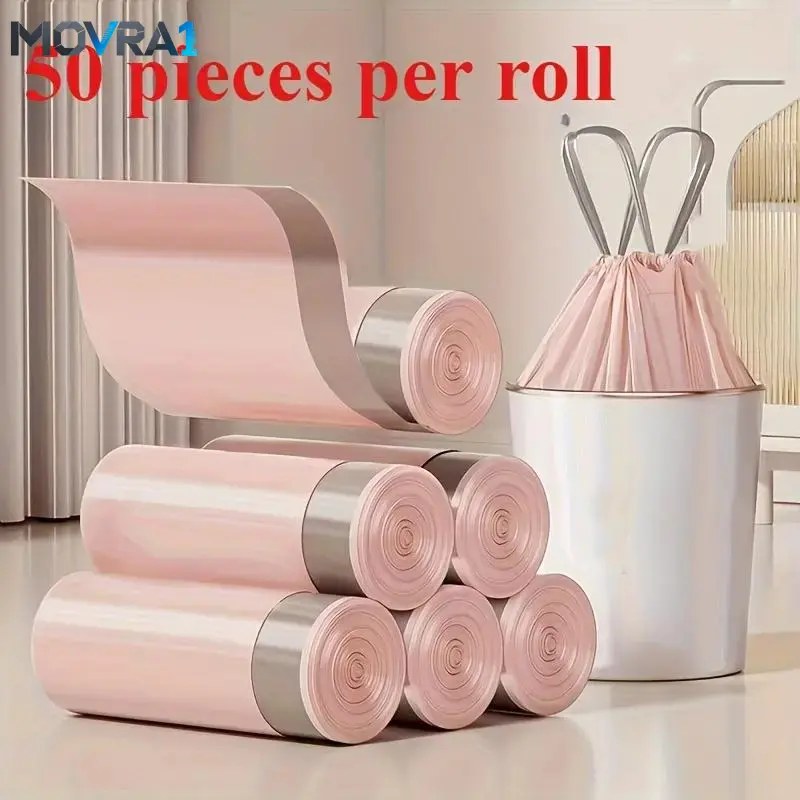 MOVRA1 50pcs Sturdy Trash Bags, Extra Thick & Durable Drawstring Trash Bags, Large Portable Polyethylene Waste Bags Home Use, Sleek Design Home Organization, Drawstring Closure Plastic Bags