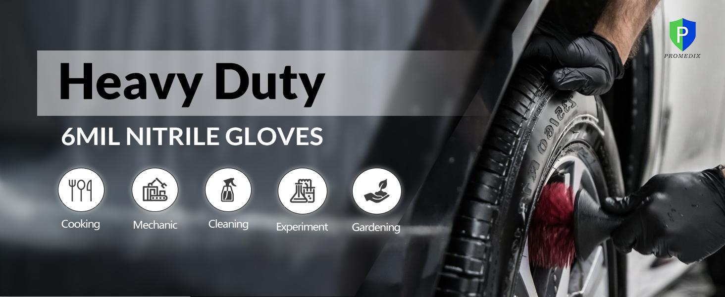 PROMEDIX P Heavy Duty Nitrile Gloves 6mil 100 Count Black Disposable Latex Free Powder Free Reusable Pet Hair Remover Gloves for Industrial Auto Repair Food Processing Gardening Salon - Cleaning