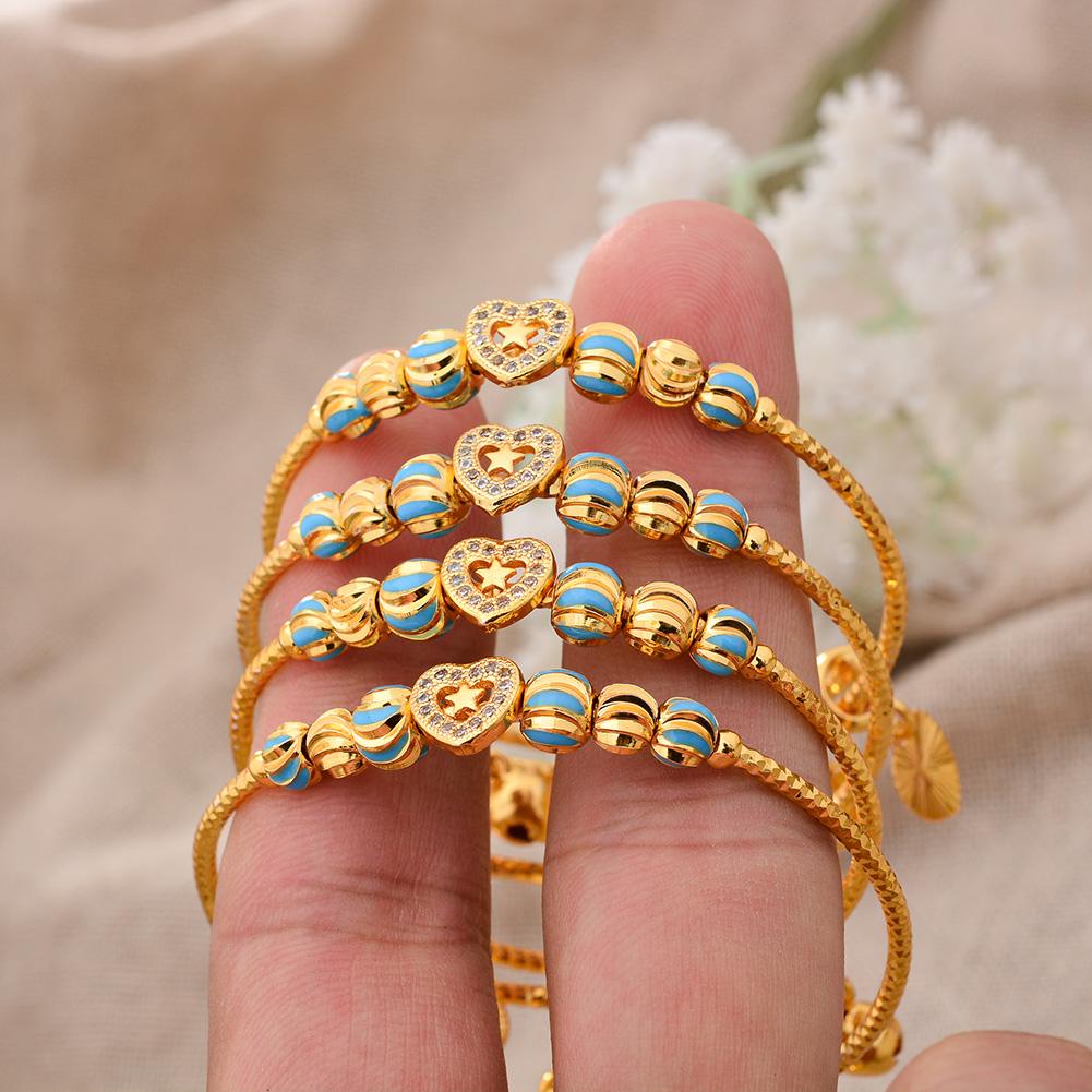 4pcs Baby Bangles Heart  Dubai Gold Color Bangles Kids Bracelet Luxury Bracelet Dubai Bangles Child Jewelry Birthday Present