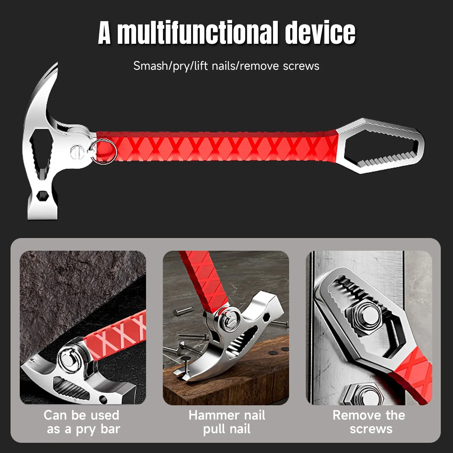 Multi-functional Claw Hammer & Pry Bar Tool, Multifunctional Hammer, Adjustable Joint Head Nail Puller Wrench, Heavy Duty Universal Screw Remover, Handyman Hardware Tools for Carpentry & Car Repair