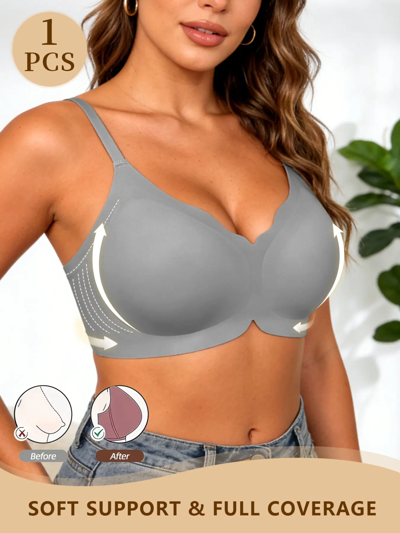 Jelly Support Wireless Bra, Bestselling Full Coverage Side Smoothing Bralette, Anti Sagging No Dig Soft Lift Seamless Bra for Women