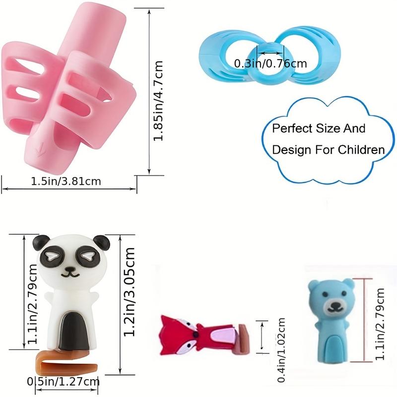 Pencil Grip & Clip Set, Including 4 Counts Pencil Grip & 4 Counts Animal Design Clip, Handwriting Correction Tool, Office School Supplies, Summer Essentials