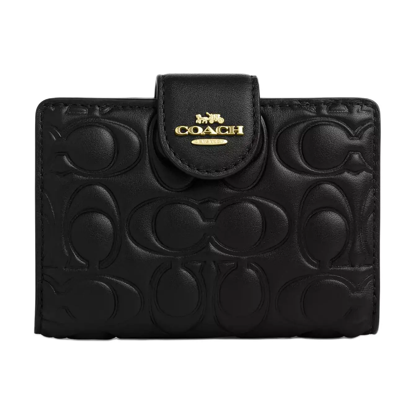 Coach Leather Wallet for Women with Signature Logo Snap Closure – Black