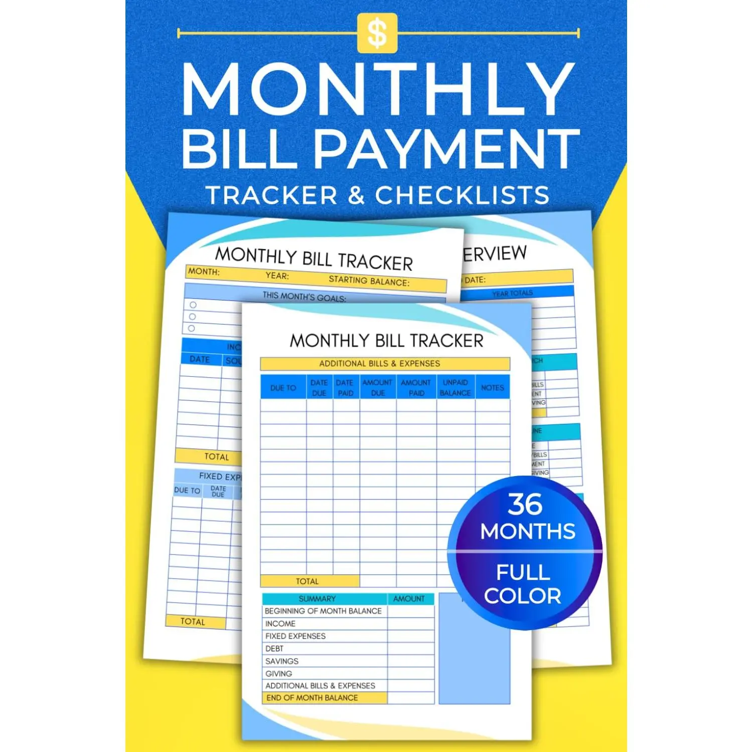 Monthly Bill Payment  & Checklists: COLOR 36-Month Finance Organizer with Bill , Debt Payoff Logs & Savings Goals — A Simple System for -Free  Management and Financial Peace! - Paperback