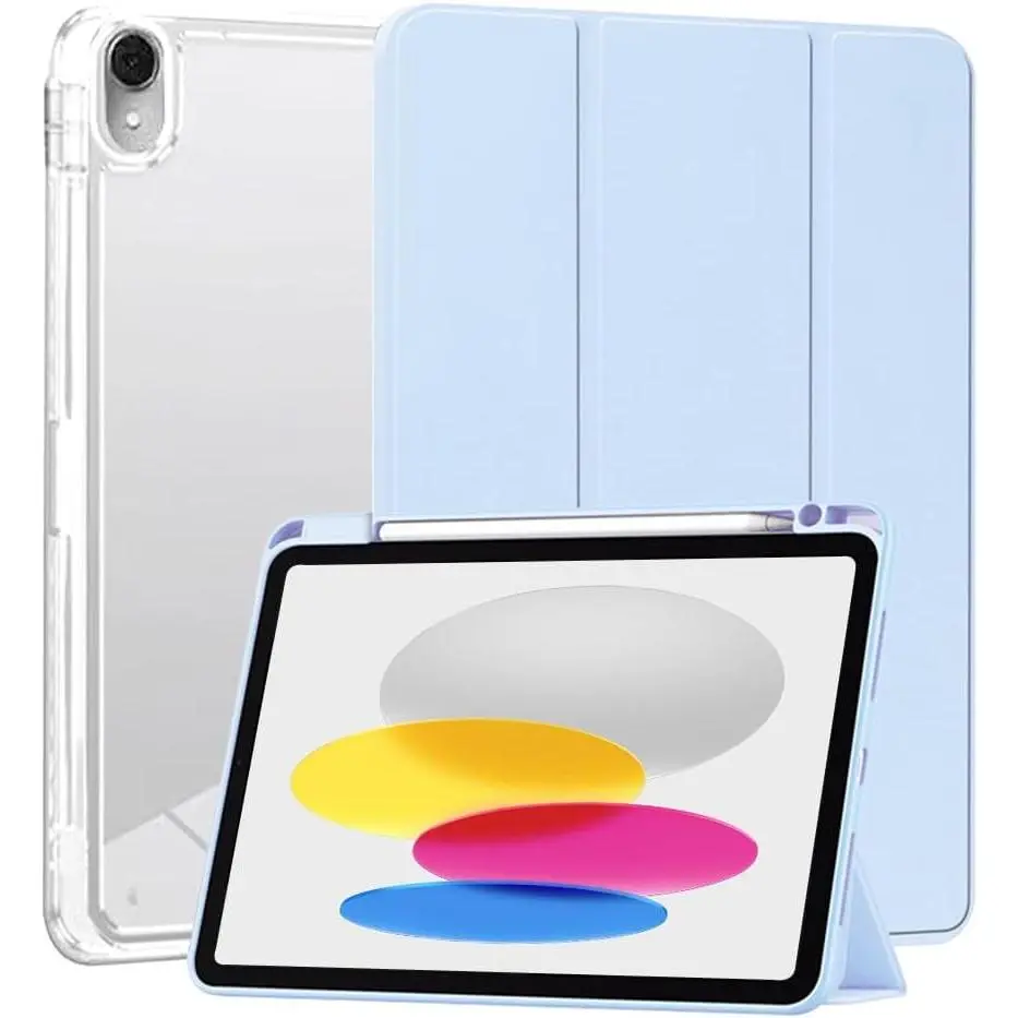 Clear Case for iPad (A16) 11th Generation Case 11 Inch 2025, for iPad 10th Generation Case 10.9 Inch 2022 with Pencil Holder, Transparent Folding Leather  Cover (Light Blue)