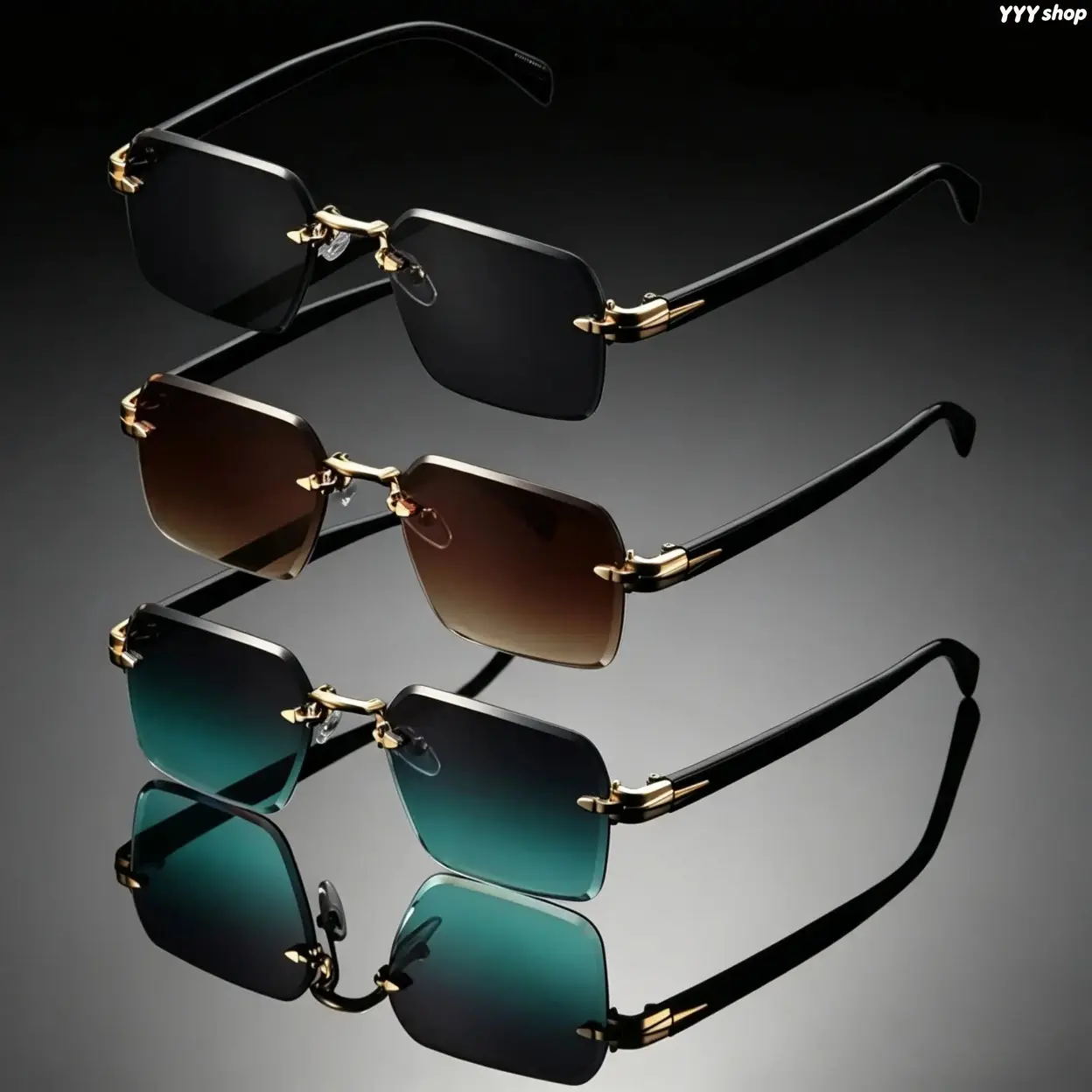 Unisex Vintage Square Rimless Sunglasses - Soft Matte Rubber Frame, Minimalist Frameless Shades, Fashion Eyewear for Outdoor Daily Commuting & Driving