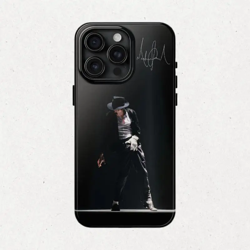Durable phone case featuring a film-style design and the signature of legendary singer Michael Jackson; compatible with iPhone 12 through 17 series. It makes an excellent gift for close friends and is perfect for the holiday season.
