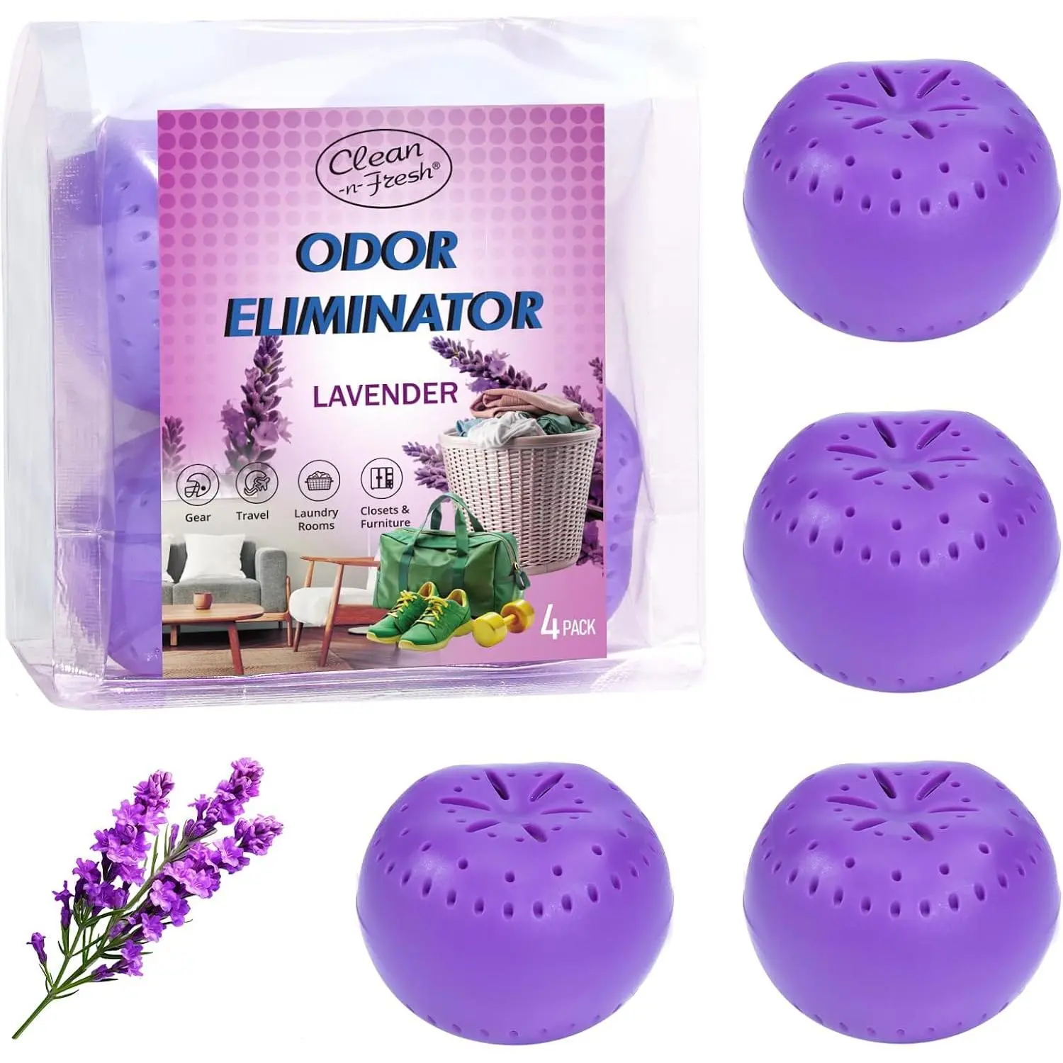 4 Pack Baking Soda , Lavender Scent Shoe Deodorizer Balls | Air Freshener for , Odor  for Closets Bathroom Pets, Up to 80 Days