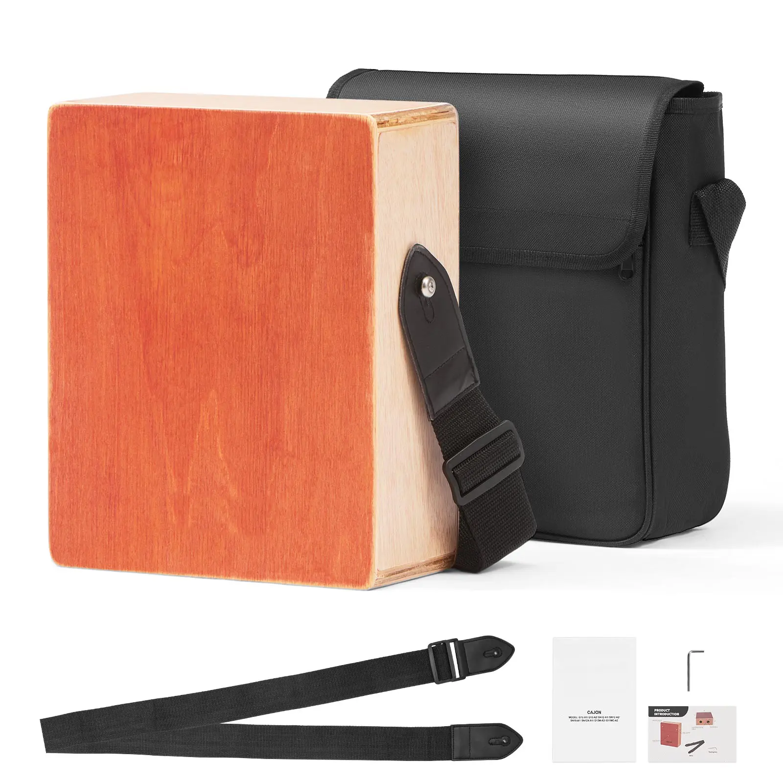 Cajon Box Drum Wood Percussion Instrument with Travel Bag Strap, Mahogany + Poplar Construction, Play Anywhere Stay Light, Light Touch Full Sound, Adjustable Guitar Strings