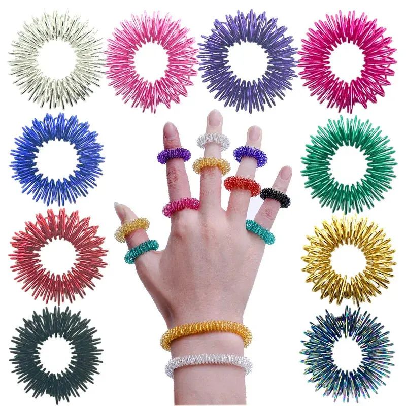 10pcs Spiky Acupressure Finger Rings Set - Anxiety Fidget Stress Relief Massager Toy for Ages 10+, 10 and Above Teens - National Children’s Day Gift, Birthday Gift