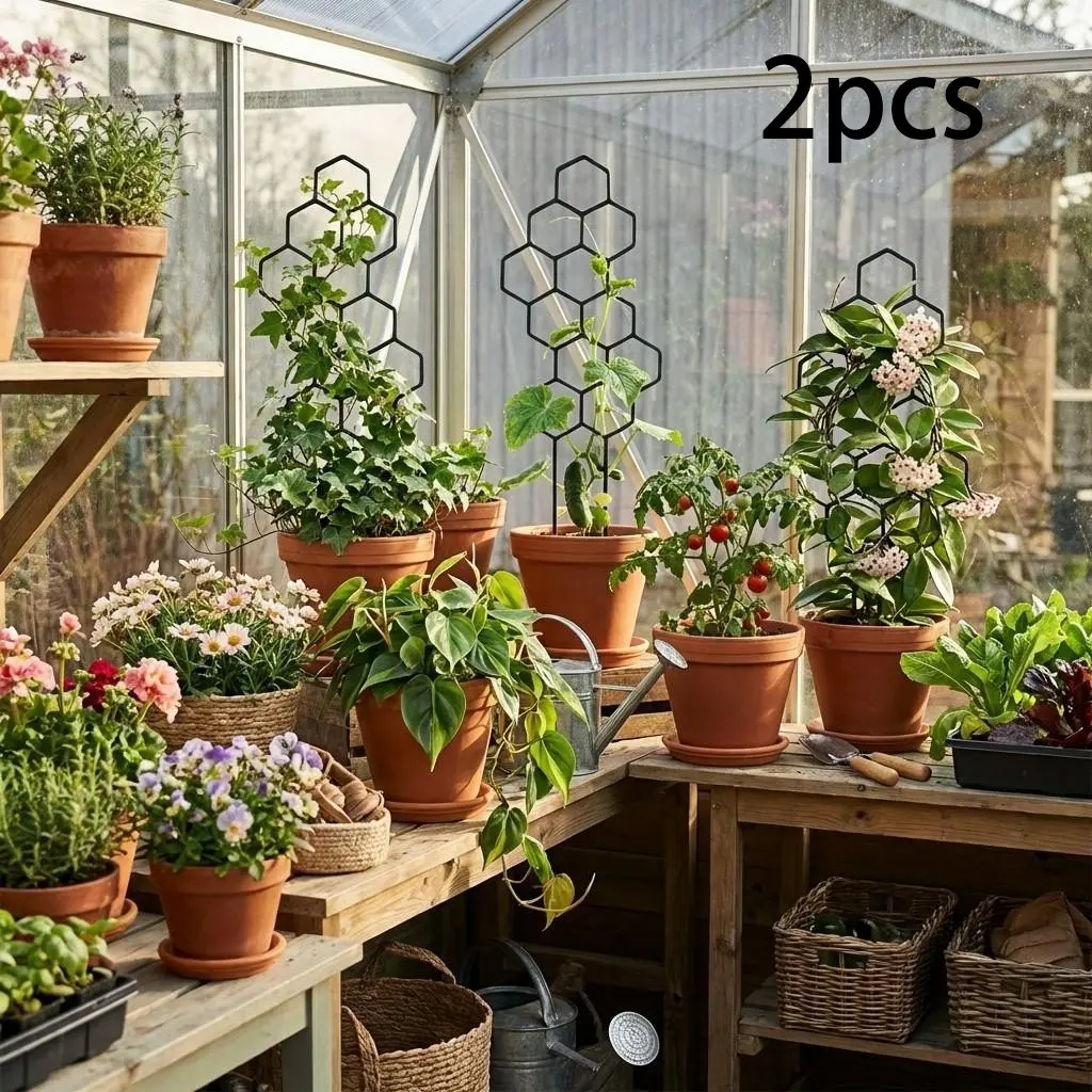 Two Pieces 14.96x5.91 Inch Honeycomb Plant Climber Trainer, Potted Vine Flower Support, Save Indoor Outdoor Garden Space