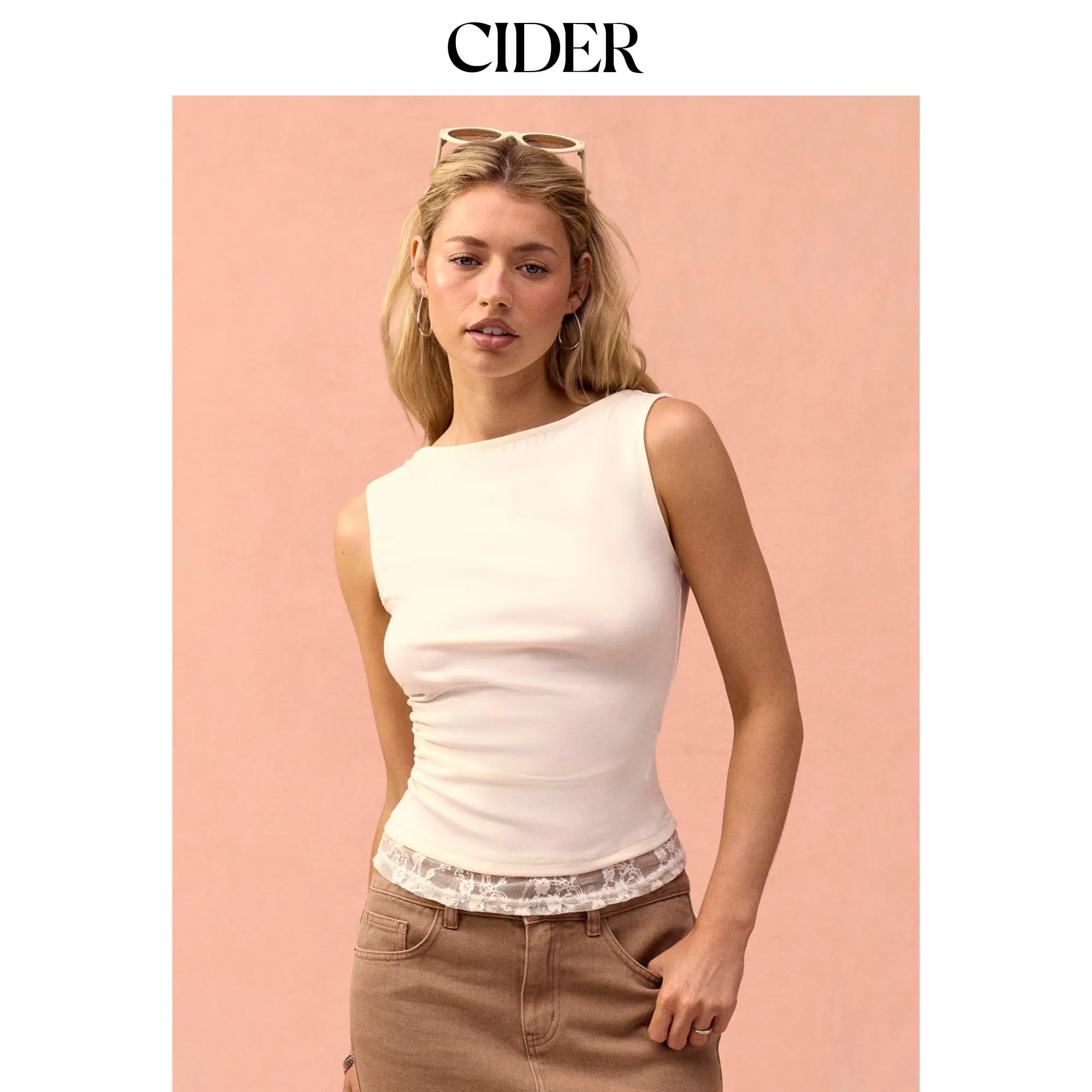 Cider High Stretch Boat Neck Lace Panel Crop Top SummerWins SummerFinds