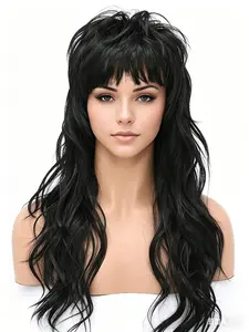 Women Mullet Wavy Wig with Bangs, Synthetic Versatile Hair Wigs, Daily & Cosplay Party Stylish Hair Accessory, Perfect for Any Occasion